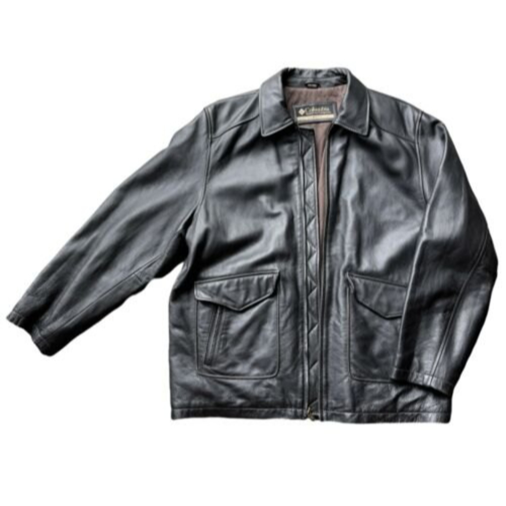 Vintage Columbia Sportswear Black Genuine 100% Leather Jacket Polyester Line XXL